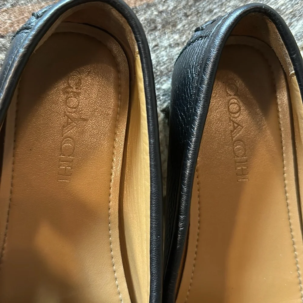 Coach Black Leather Moccasin Loafers with Gold Hardware